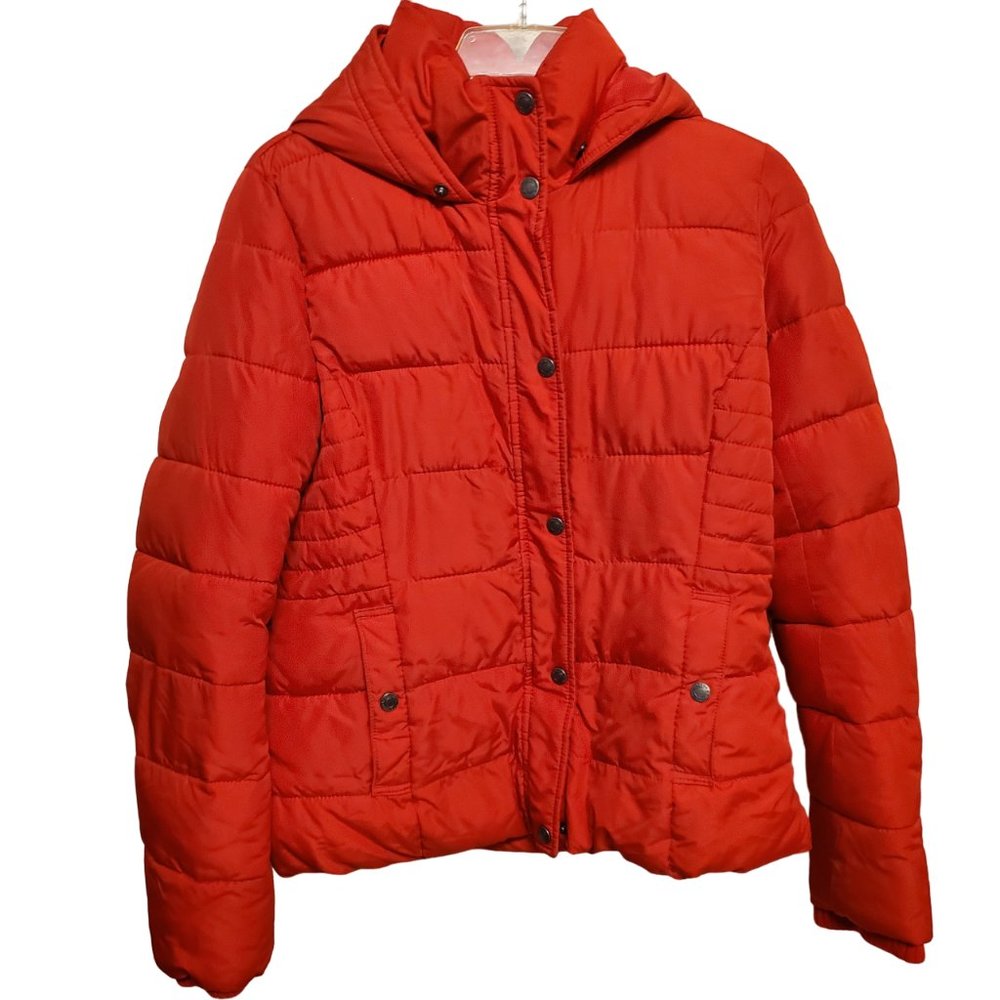 Abercrombie & Fitch Orange-Red Quilted Hooded Puffer Jacket